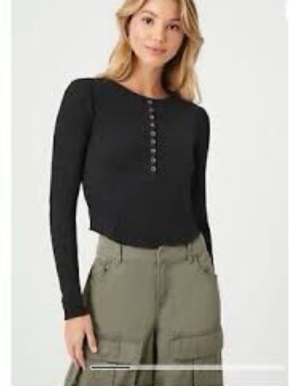 NWT Black Long-Sleeve Henley Top - Women